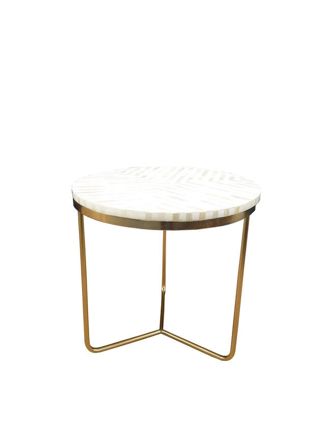 Bone Inlay Side Table - White Lines - Abacus and Hunt Melbourne | Unique Furniture
