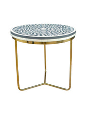 Bone Inlay Side Table - Black Floral - Abacus and Hunt Melbourne | Unique Furniture
