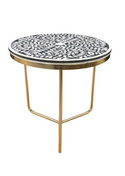 Bone Inlay Side Table - Black Floral - Abacus and Hunt Melbourne | Unique Furniture