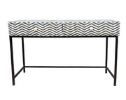 Bone Inlay 2 Drawer Side Table - Black and White Thin Zig Zag - Abacus and Hunt Melbourne | Unique Furniture
