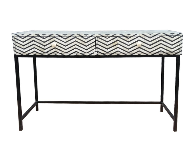 Bone Inlay 2 Drawer Side Table - Black and White Thin Zig Zag - Abacus and Hunt Melbourne | Unique Furniture
