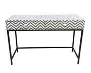 Bone Inlay 2 Drawer Side Table - Black and White Thin Zig Zag - Abacus and Hunt Melbourne | Unique Furniture