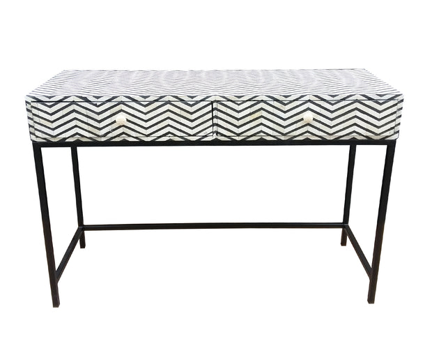 Bone Inlay 2 Drawer Side Table - Black and White Thin Zig Zag - Abacus and Hunt Melbourne | Unique Furniture
