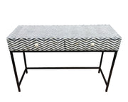 Bone Inlay 2 Drawer Side Table - Black and White Thin Zig Zag - Abacus and Hunt Melbourne | Unique Furniture