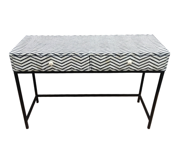 Bone Inlay 2 Drawer Side Table - Black and White Thin Zig Zag - Abacus and Hunt Melbourne | Unique Furniture