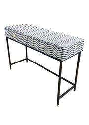 Bone Inlay 2 Drawer Side Table - Black and White Thin Zig Zag - Abacus and Hunt Melbourne | Unique Furniture