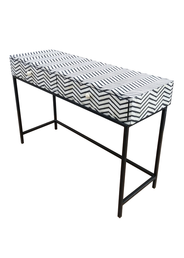 Bone Inlay 2 Drawer Side Table - Black and White Thin Zig Zag - Abacus and Hunt Melbourne | Unique Furniture