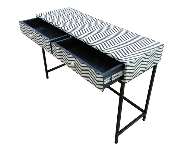 Bone Inlay 2 Drawer Side Table - Black and White Thin Zig Zag - Abacus and Hunt Melbourne | Unique Furniture