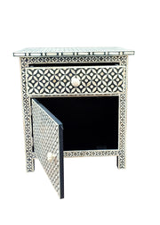 Bone Inlay Large  Bedside Table - Black Geometric - Abacus and Hunt Melbourne | Unique Furniture