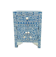 Bone Inlay Bedside Table - Blue Floral - Abacus and Hunt Melbourne | Unique Furniture