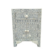 Bone Inlay Bedside Table - Grey Floral - Abacus and Hunt Melbourne | Unique Furniture