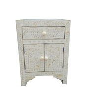 Bone Inlay Bedside Table - White Floral - Abacus and Hunt Melbourne | Unique Furniture