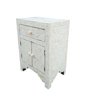 Bone Inlay Bedside Table - White Floral - Abacus and Hunt Melbourne | Unique Furniture