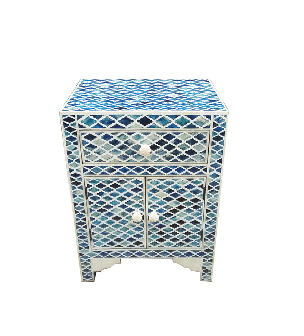 Bone Inlay Bedside Table - Marrakech Blue - Abacus and Hunt Melbourne | Unique Furniture