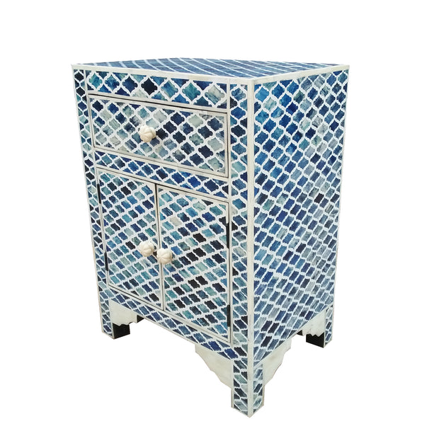 Bone Inlay Bedside Table - Marrakech Blue - Abacus and Hunt Melbourne | Unique Furniture