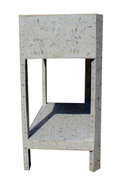 Bone Inlay 1 Drawer Bedside Table or Side Table with Shelf - White Floral - Abacus and Hunt