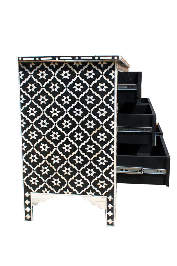 Bone Inlay 7 Drawer Chest of Drawers - Black Wallpaper - Abacus and Hunt