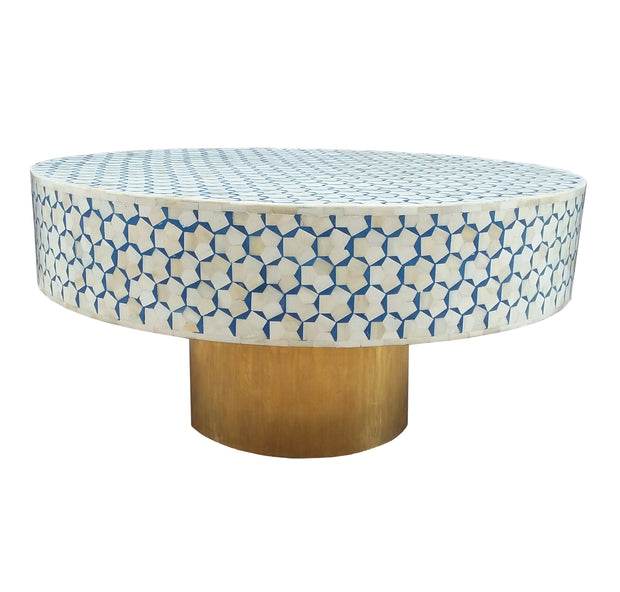 Bone Inlay Coffee Table - Royal Blue Geometric - Abacus and Hunt Melbourne | Unique Furniture