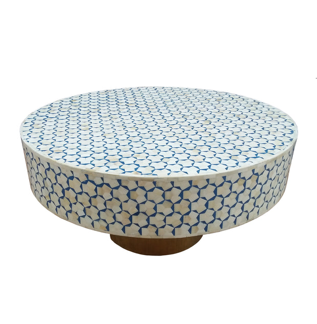 Bone Inlay Coffee Table - Royal Blue Geometric - Abacus and Hunt Melbourne | Unique Furniture