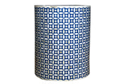 Bone Inlay Drum Side Table - Blue Geometric