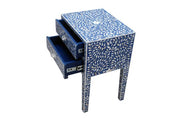 Mother of Pearl Inlay Bedside Table - Indigo Blue - Abacus and Hunt