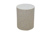 Bone Inlay Drum Side Table - White Geometric