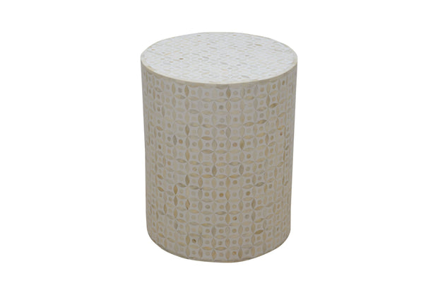 Bone Inlay Drum Side Table - White Geometric
