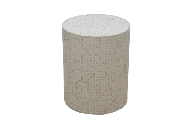 Bone Inlay Drum Side Table - White Geometric