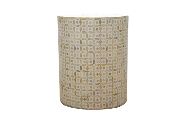 Bone Inlay Drum Side Table - White Geometric