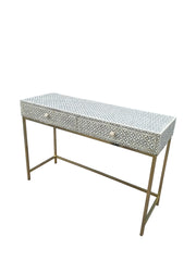 Bone Inlay 2 Drawer Side Table - Grey Geometric - Abacus and Hunt Melbourne | Unique Furniture