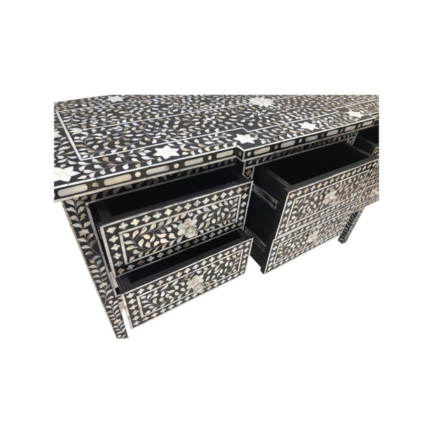 Mother of Pearl Inlay Buffet 6 Drawer Chest of Drawers - Black Floral