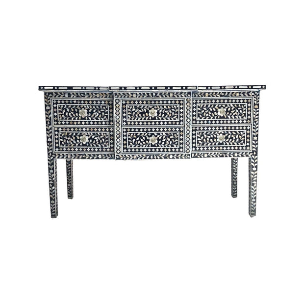 Mother of Pearl Inlay Buffet 6 Drawer Chest of Drawers - Indigo Blue