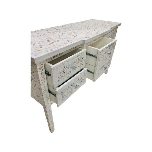 Mother of Pearl Inlay Buffet 6 Drawer Chest of Drawers - White Floral