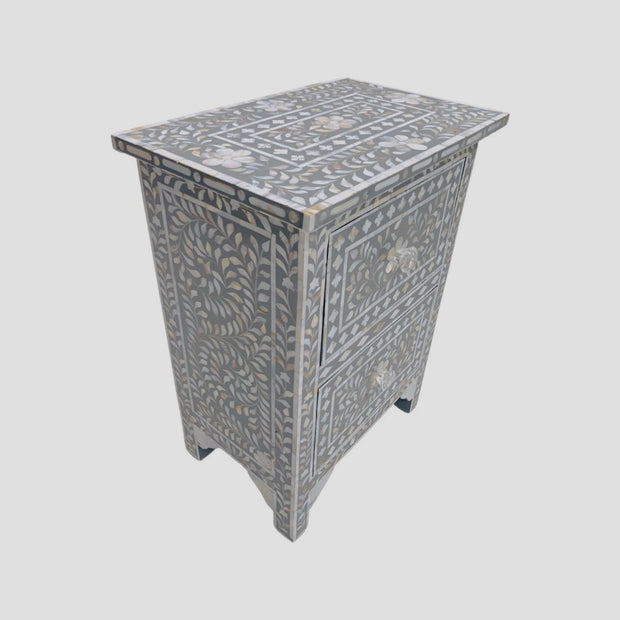 Mother of Pearl Inlay Bedside Table - Grey