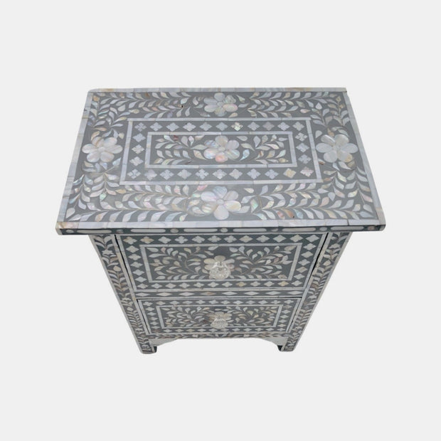 Mother of Pearl Inlay Bedside Table - Grey