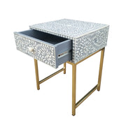 Bone Inlay 1 Drawer Bedside Table - Grey Floral - Abacus and Hunt Melbourne | Unique Furniture
