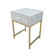 Bone Inlay 1 Drawer Bedside Table - Grey Floral - Abacus and Hunt Melbourne | Unique Furniture