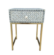Bone Inlay 1 Drawer Bedside Table - Grey Geometric - Abacus and Hunt Melbourne | Unique Furniture