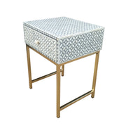 Bone Inlay 1 Drawer Bedside Table - Grey Geometric - Abacus and Hunt Melbourne | Unique Furniture