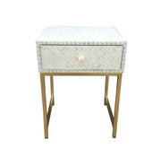 Bone Inlay 1 Drawer Bedside Table - White Geometric - Abacus and Hunt Melbourne | Unique Furniture