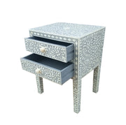 Bone Inlay Bedside, with 2 Drawers - Grey Floral - Abacus and Hunt Melbourne | Unique Furniture