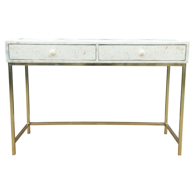 Bone Inlay 2 Drawer Side Table - White Floral - Abacus and Hunt Melbourne | Unique Furniture