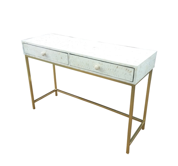 Bone Inlay 2 Drawer Side Table - White Floral - Abacus and Hunt Melbourne | Unique Furniture