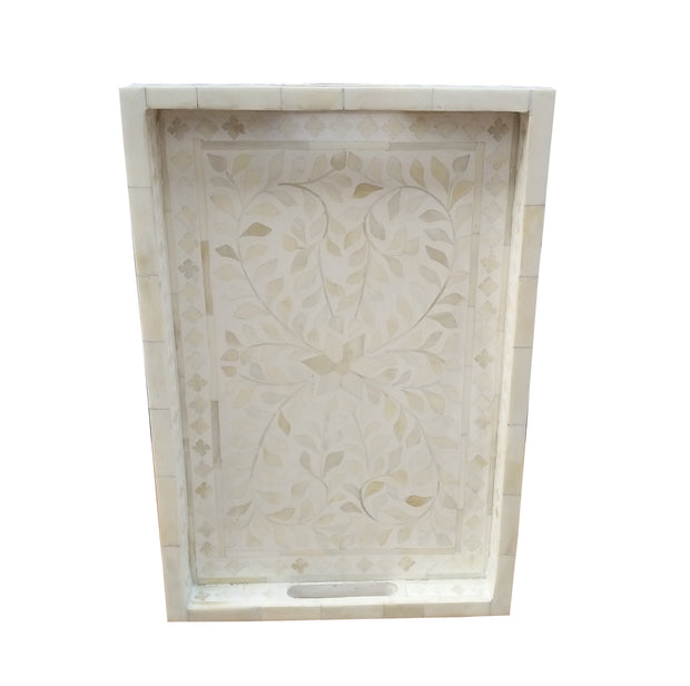 Bone Inlay Tray (Medium) - White Floral - Abacus and Hunt Melbourne | Unique Furniture