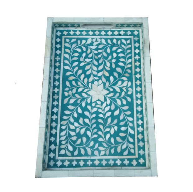 Bone Inlay Tray (Medium) - Teal Green Floral - Abacus and Hunt Melbourne | Unique Furniture