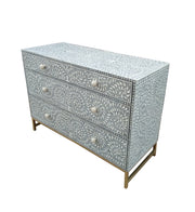 Bone Inlay 3 Drawer Chest of Drawers - Grey Floral - Abacus and Hunt Melbourne | Unique Furniture