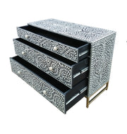 Bone Inlay 3 Drawer Chest of Drawers - Black Floral - Abacus and Hunt Melbourne | Unique Furniture