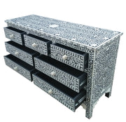 Bone Inlay 7 Drawer Chest of Drawers - Black Floral - Abacus and Hunt Melbourne | Unique Furniture