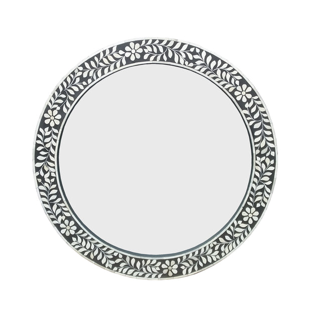 Bone Inlay Mirror - Black Floral - Abacus and Hunt Melbourne | Unique Furniture