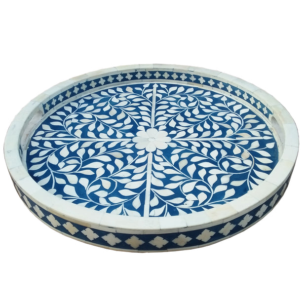 Round Bone Inlay Tray - Royal Blue Floral - Abacus and Hunt Melbourne | Unique Furniture